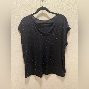 Papermoon Navy Short Sleeve V-Neck Top with Dot Print